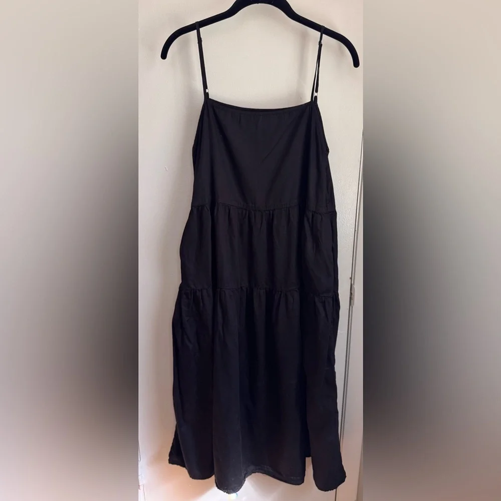 Enza Costa Black Tiered Cotton Midi Dress Size 1 (Small) Minimalist Spaghetti St - Picture 3 of 6